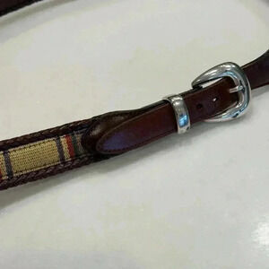 Brighton men’s leather belt braided leather& plaid fabric detail size 40